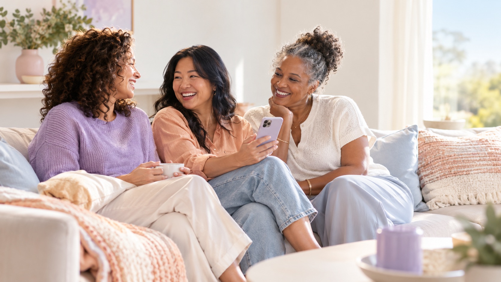 Illustrative group of friends looking at a phone